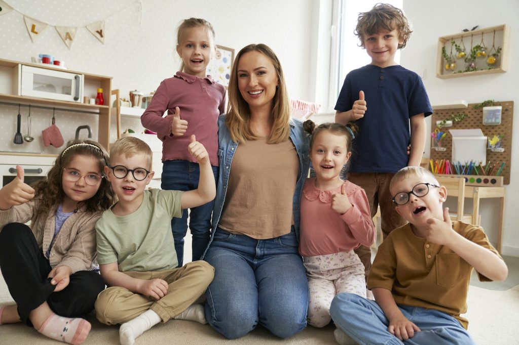 Portrait of preschool children and the teacher